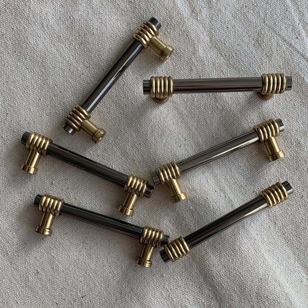 Home | Lot of 6 Used Liberty Hardware Brass-Chrome Cabinet Pulls, 3" CTC